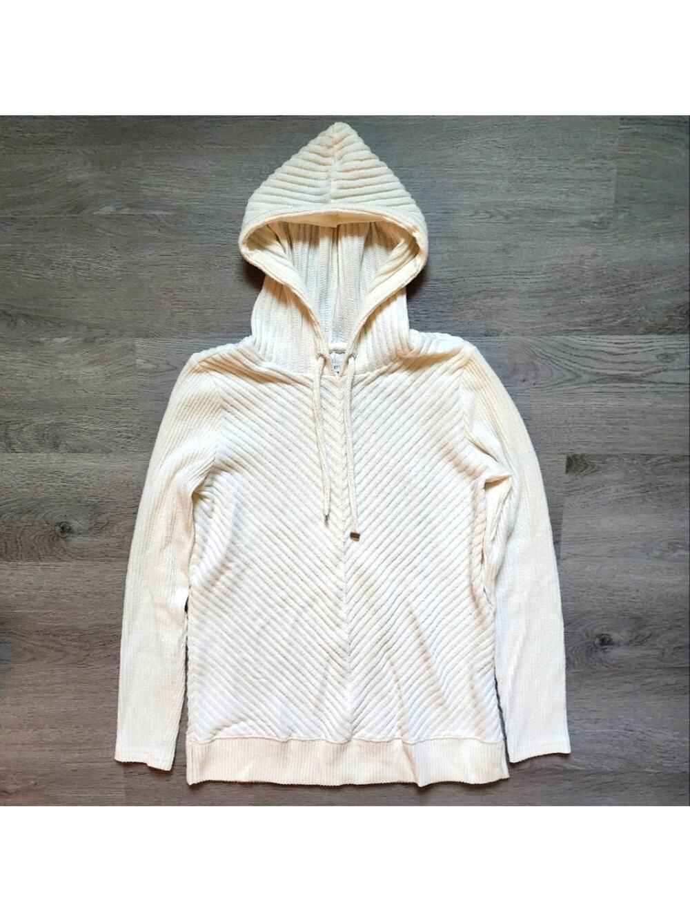 Nine West Women's White Chevron Textured Pullover Hooded Sweatshirt Small S
